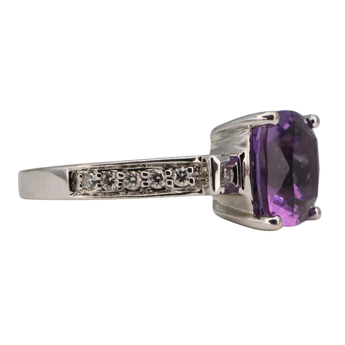 Contemporary Amethyst Diamond 14k White Gold Ring