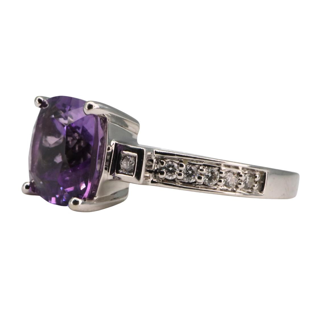 Contemporary Amethyst Diamond 14k White Gold Ring