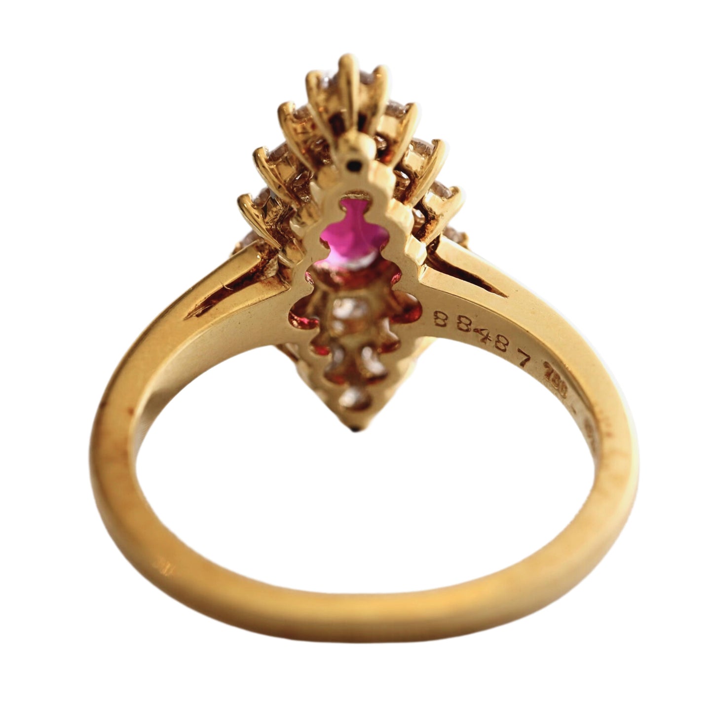 Vintage GIA 0.65 No Heat Thai Ruby Diamond 18k Yellow Gold Navette Ring