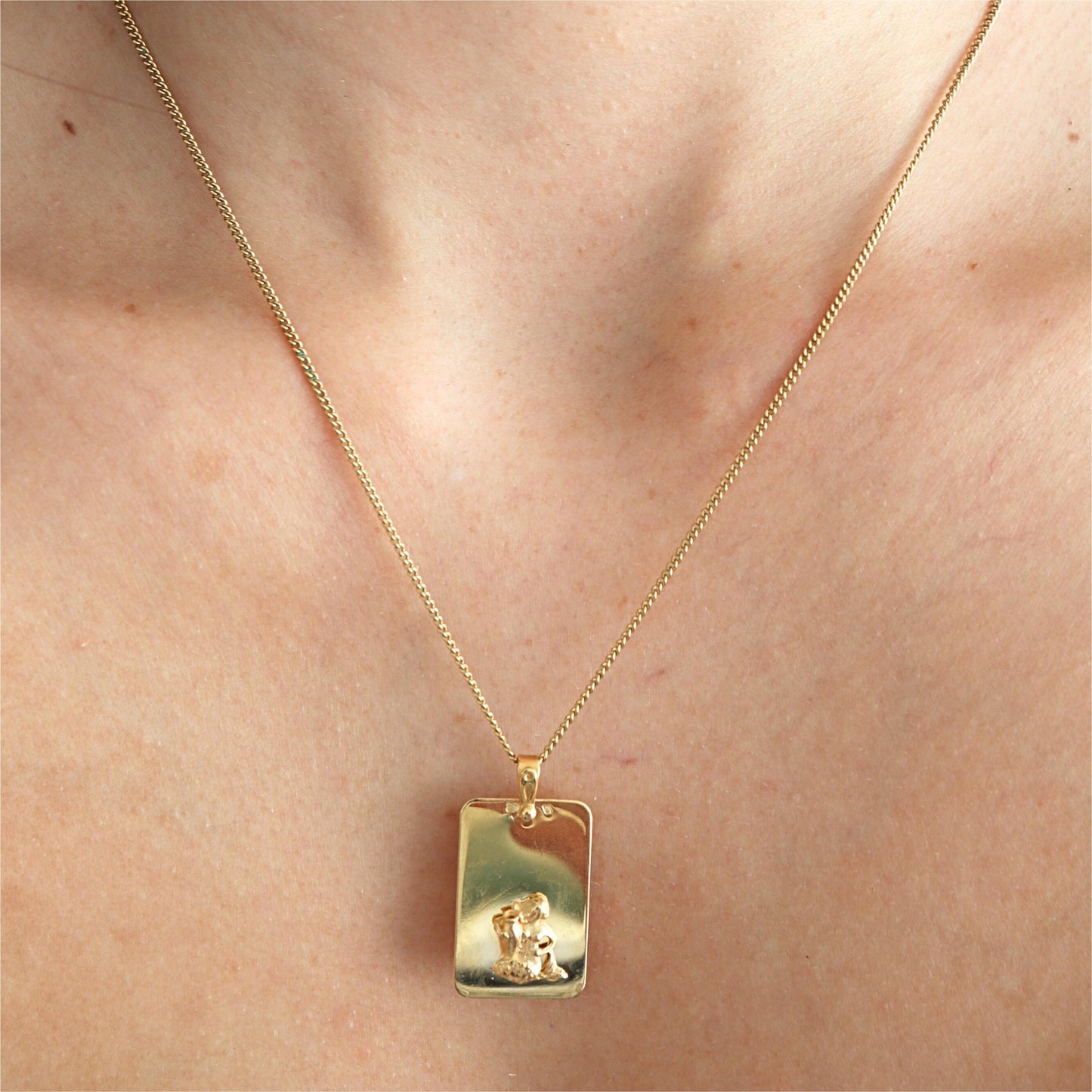 Vintage French 18k Yellow Gold Aquarius Pendant