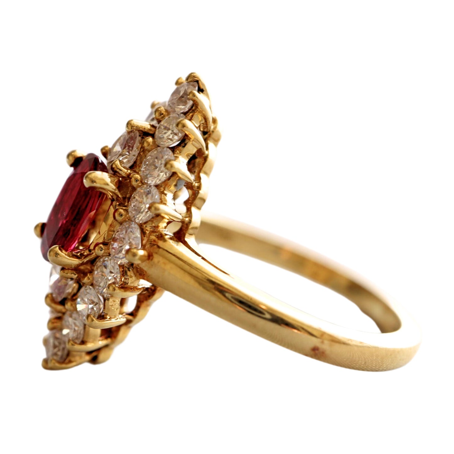 Vintage GIA 0.65 No Heat Thai Ruby Diamond 18k Yellow Gold Navette Ring