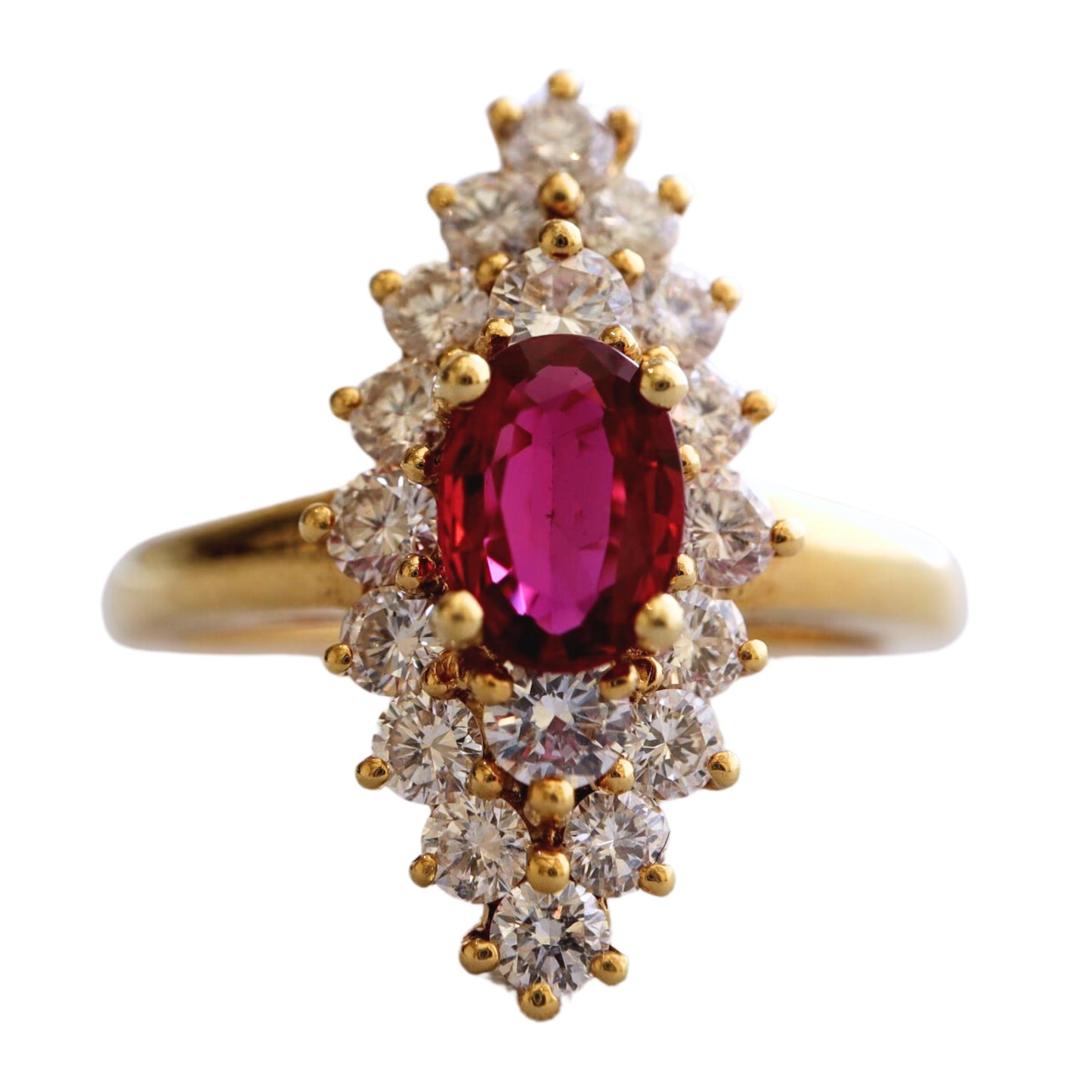 Vintage GIA 0.65 No Heat Thai Ruby Diamond 18k Yellow Gold Navette Ring
