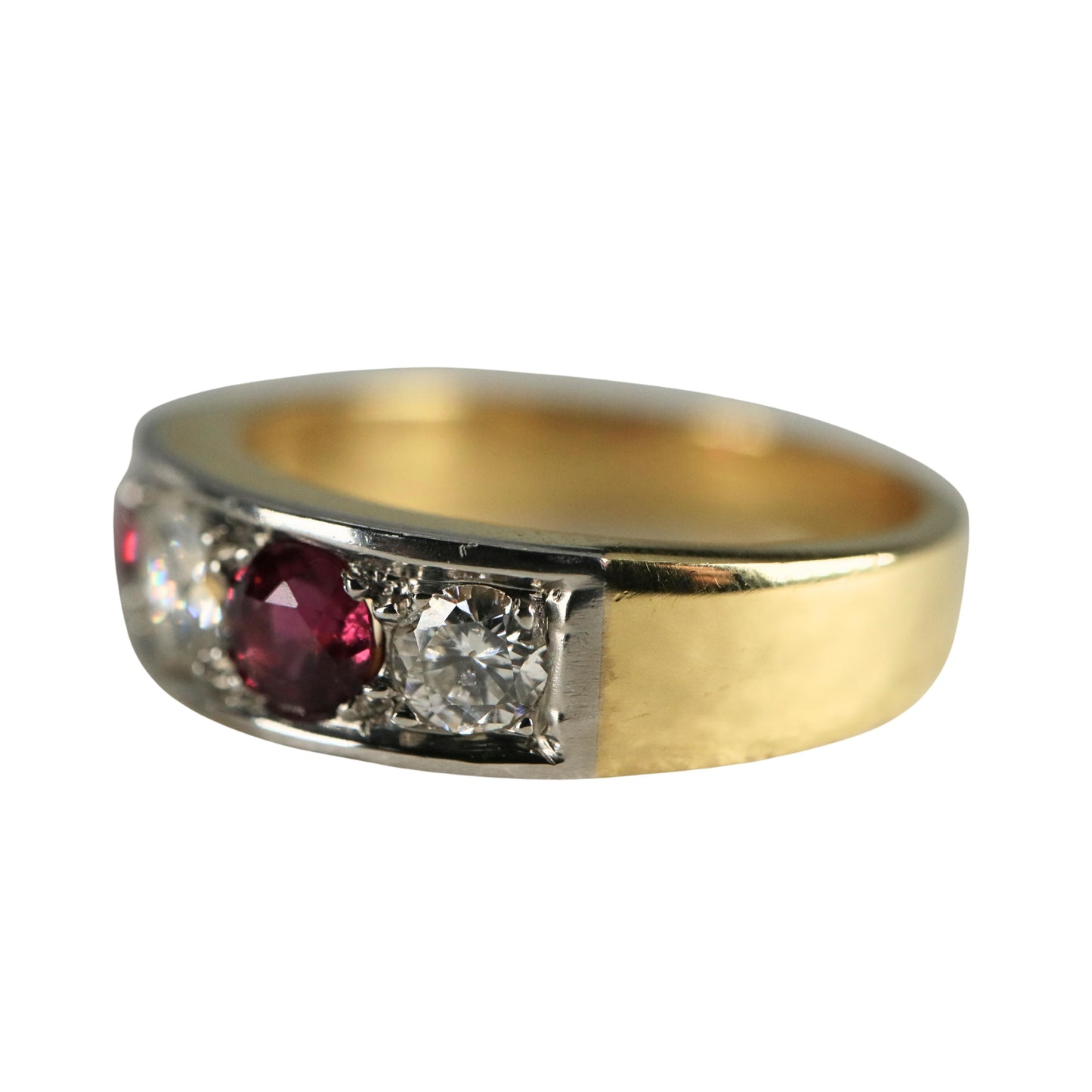 Ruby Diamond 18k Yellow Gold Platinum Five Stone Band Ring