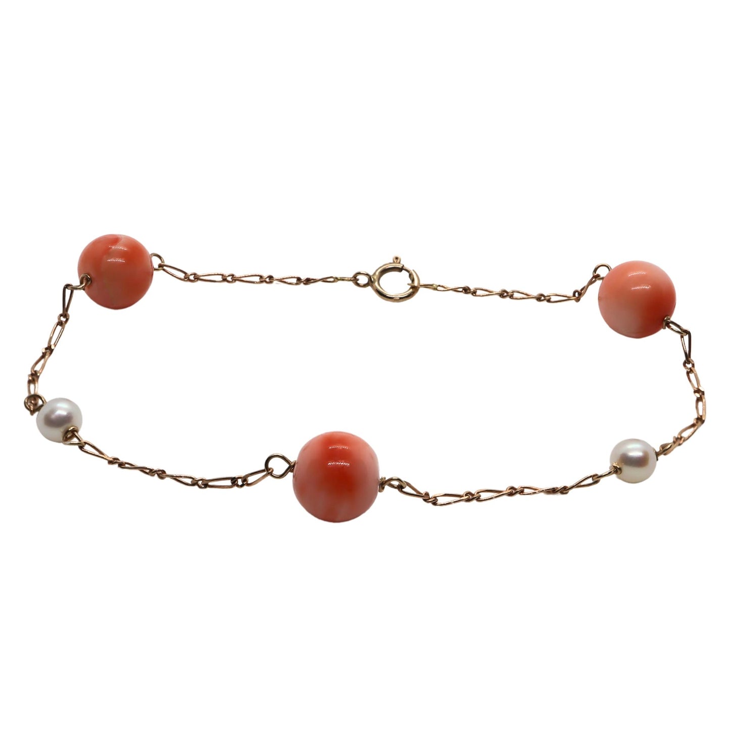 Coral Pearl 9k Yellow Gold Station Bracelet