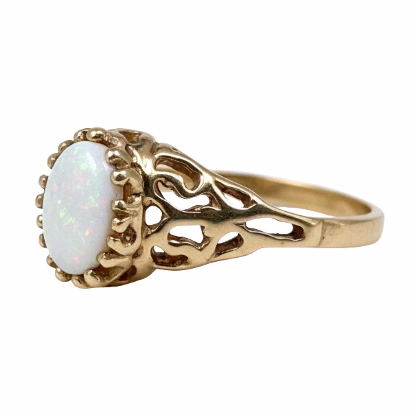 Vintage Opal 10k Yellow Gold Filigree Ring