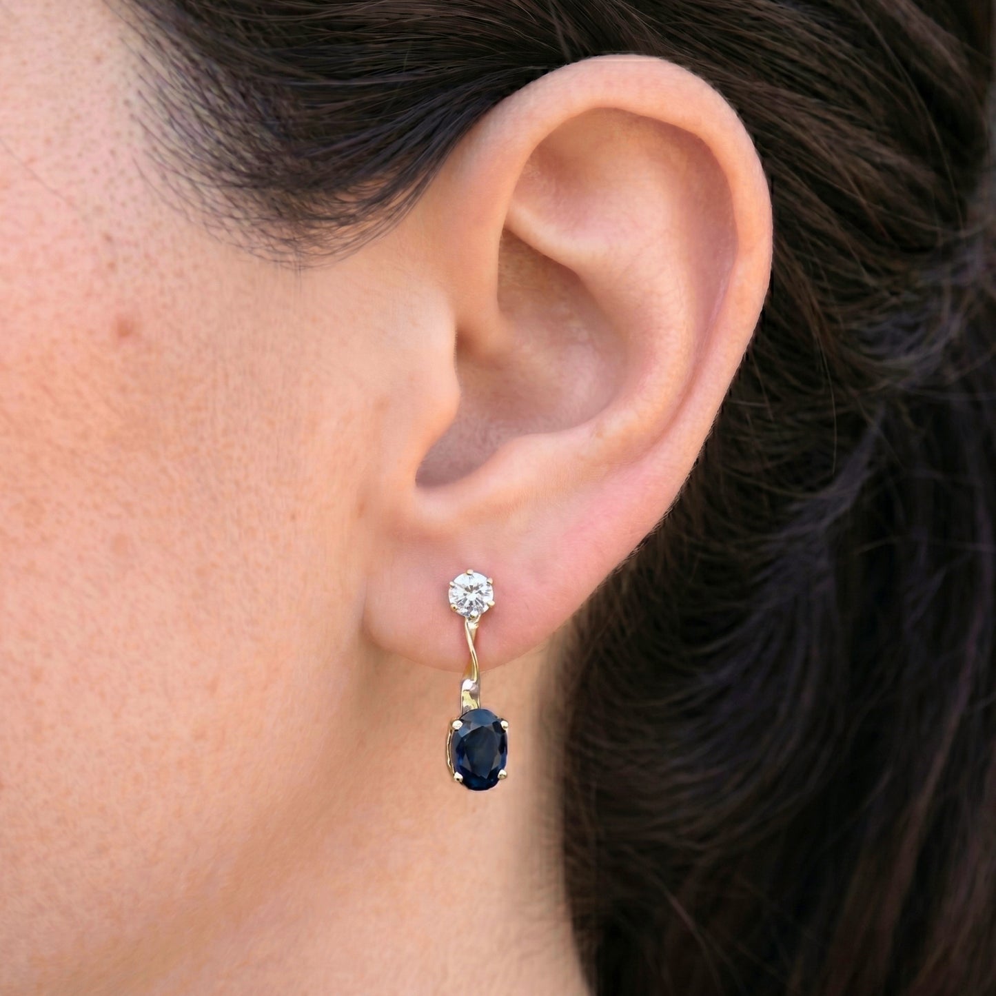 Vintage Sapphire Diamond 14k Yellow Gold Convertible Earrings
