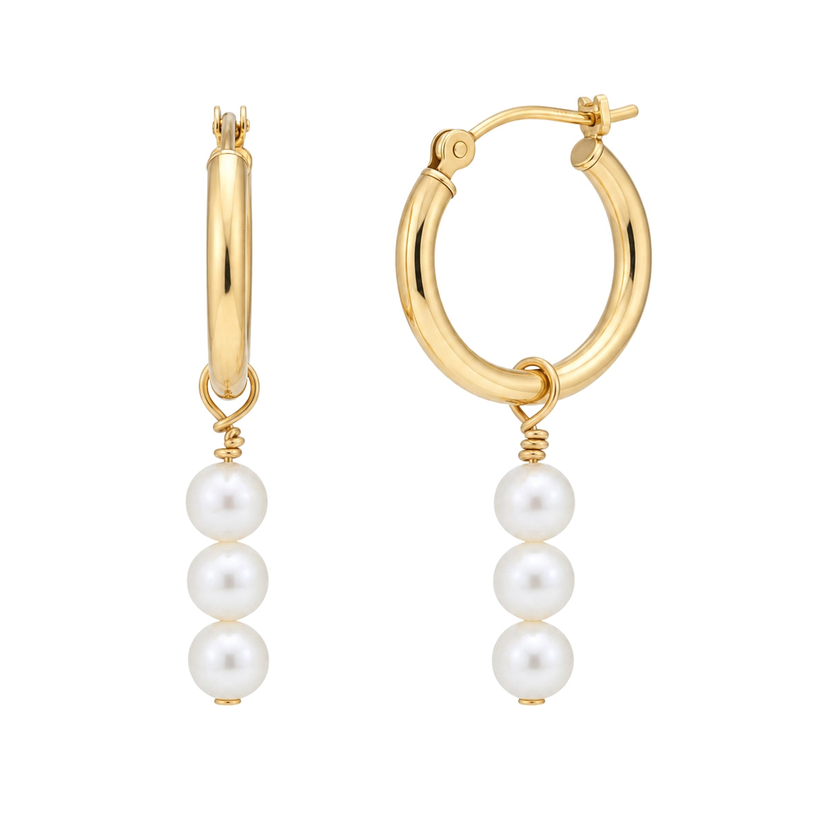 Vintage Removable Pearl 14k Yellow Gold Hoop Earrings