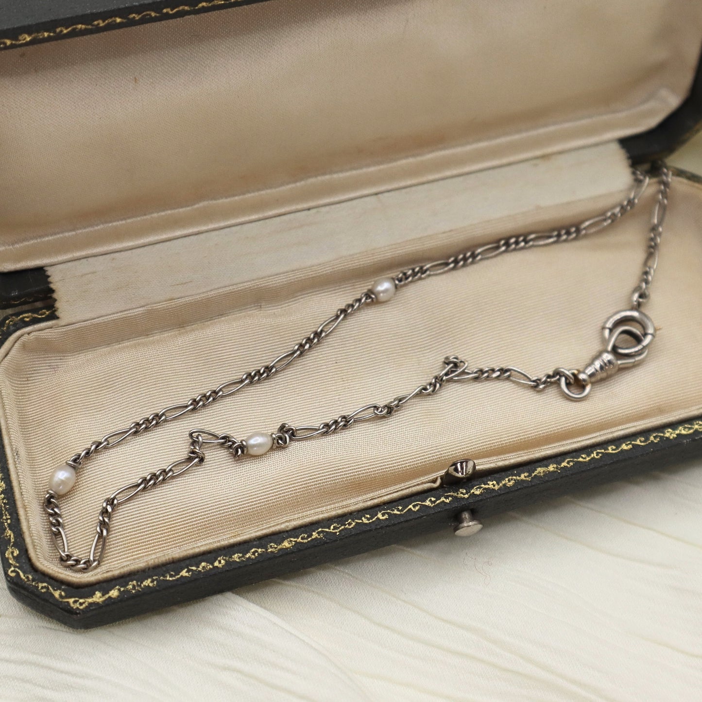 Art Deco Pearl Platinum Station Necklace