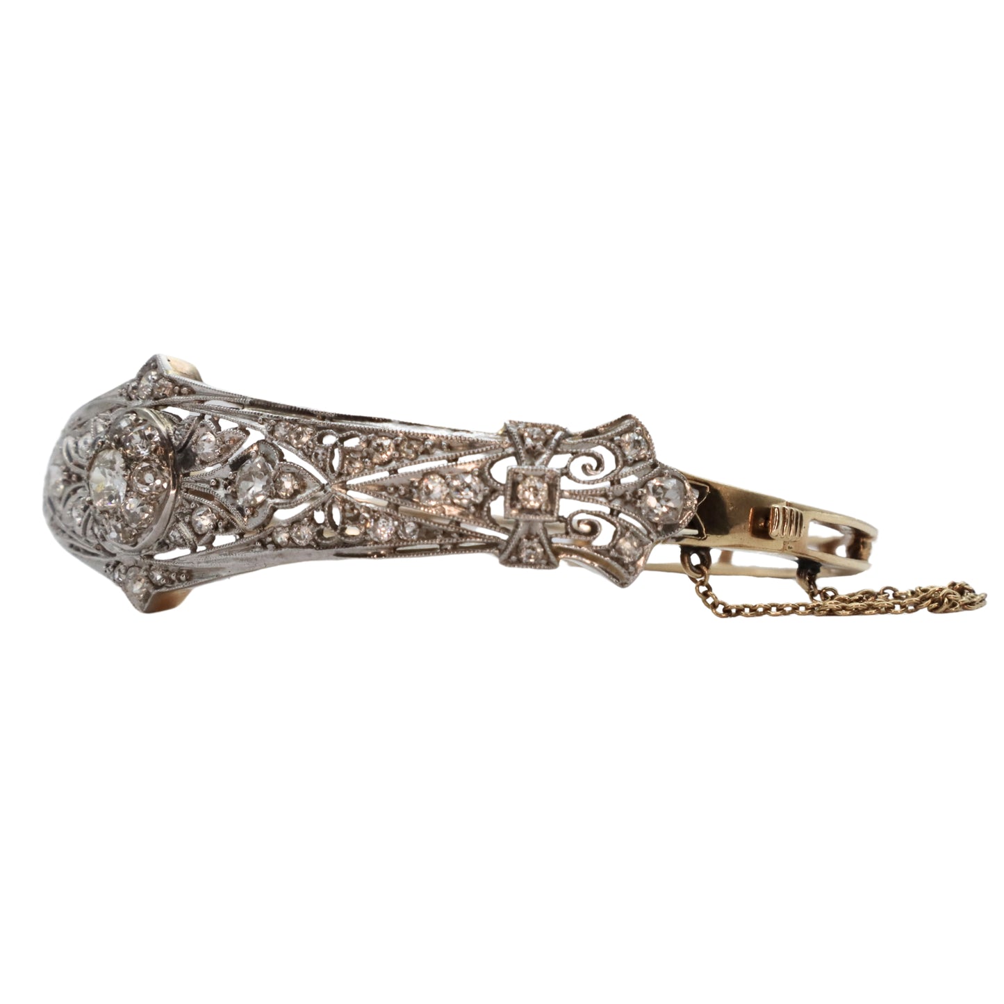 Art Deco Diamond 14k Gold Platinum Hinged Bangle