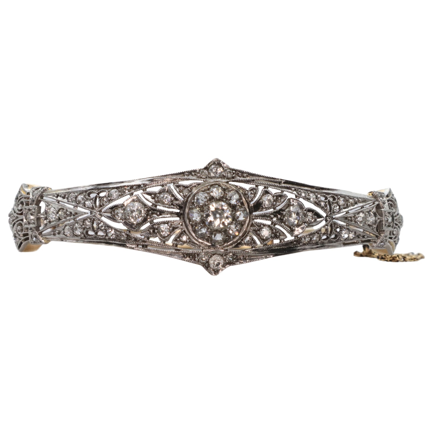 Art Deco Diamond 14k Gold Platinum Hinged Bangle