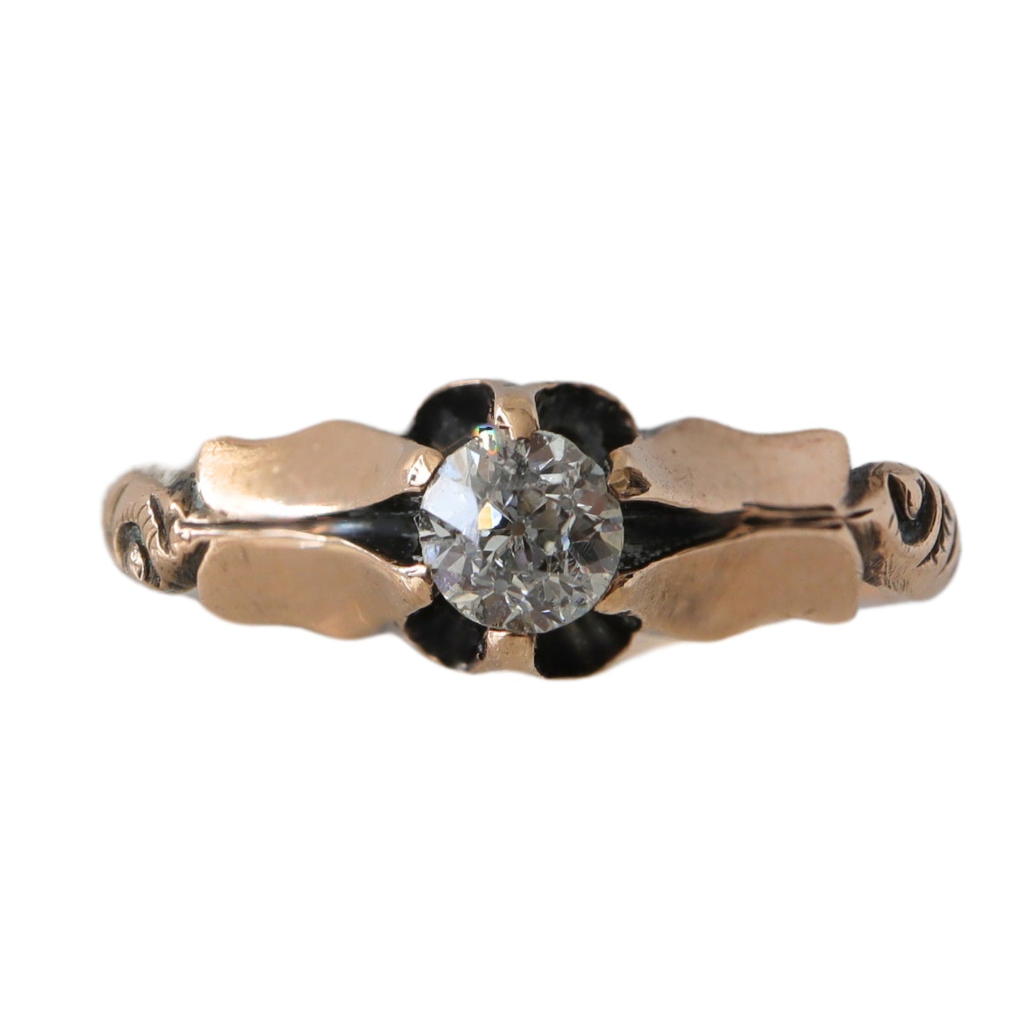Victorian Diamond 14k Rose Gold Solitaire Ring