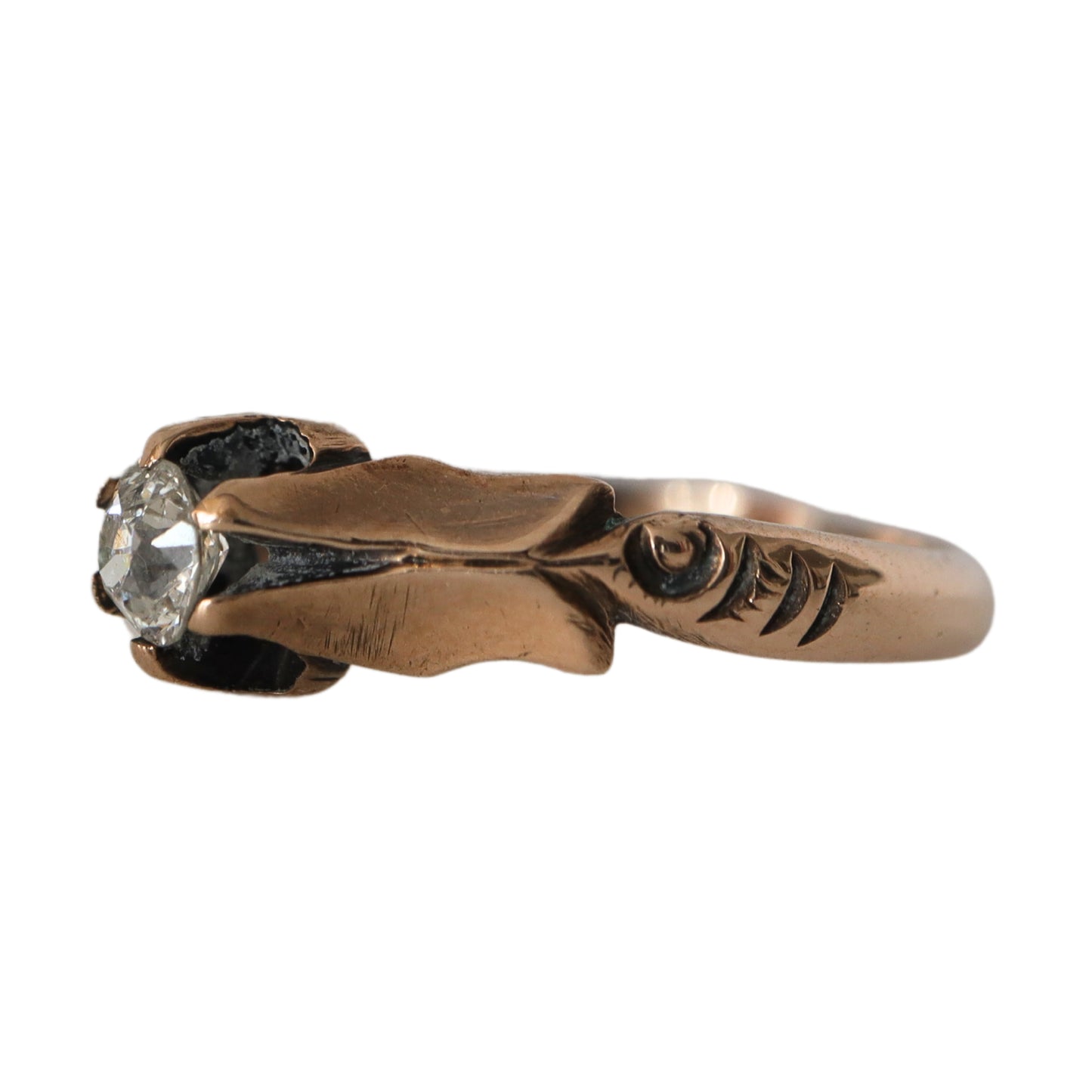 Victorian Diamond 14k Rose Gold Solitaire Ring