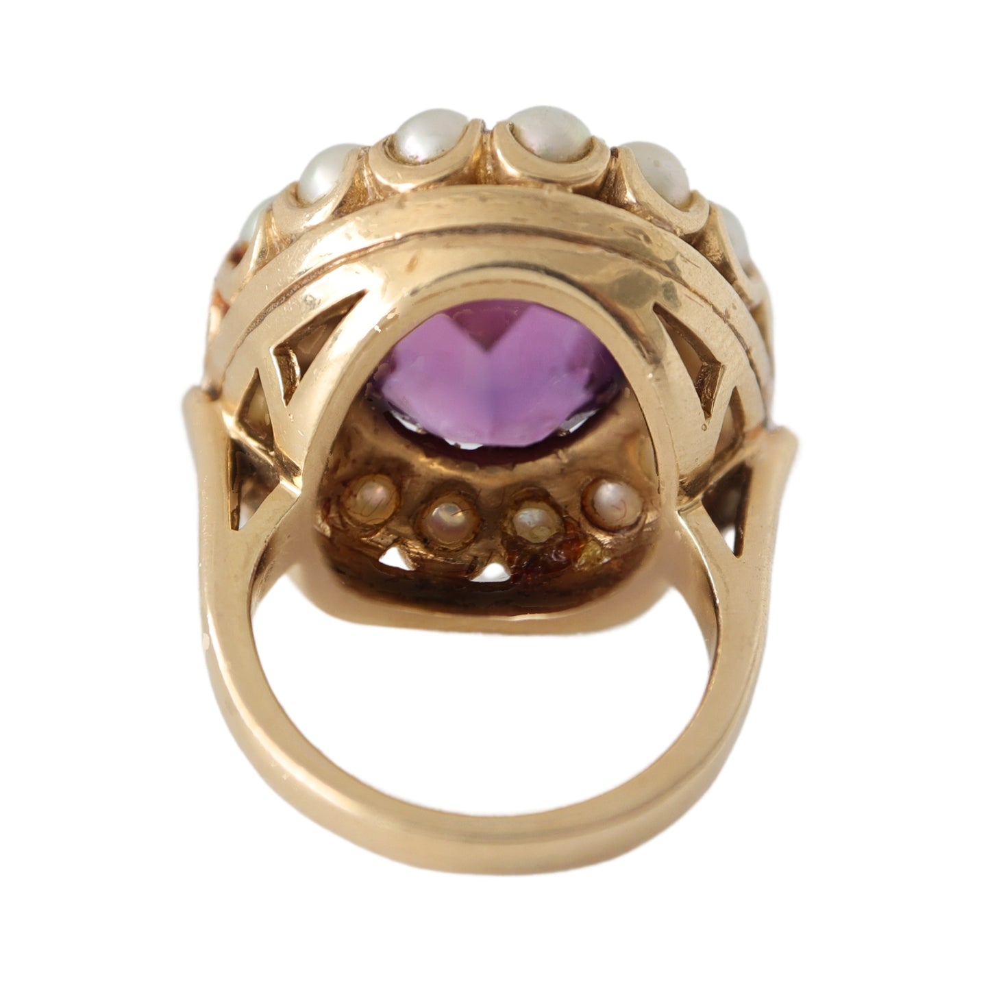 Mid-Century Victorian Revival Amethyst Pearl 14k Cluster Ring