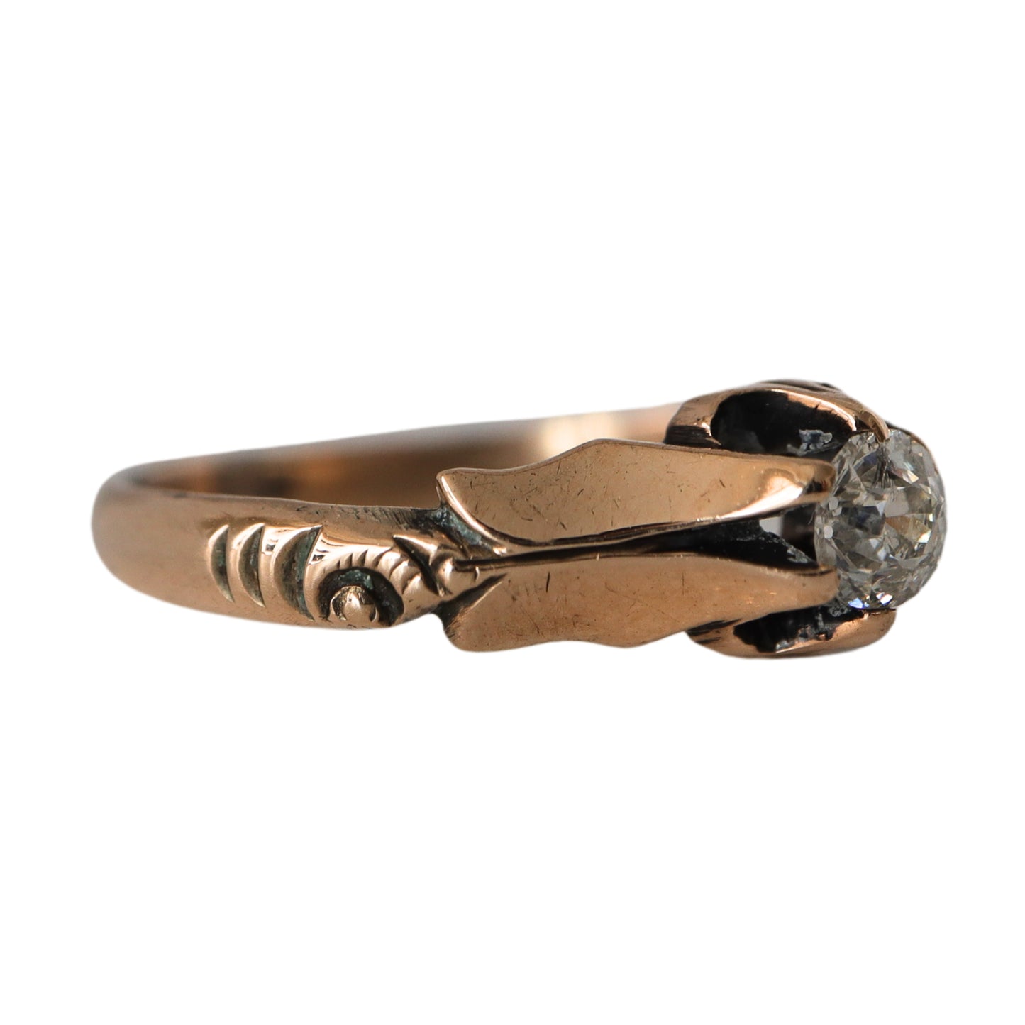 Victorian Diamond 14k Rose Gold Solitaire Ring