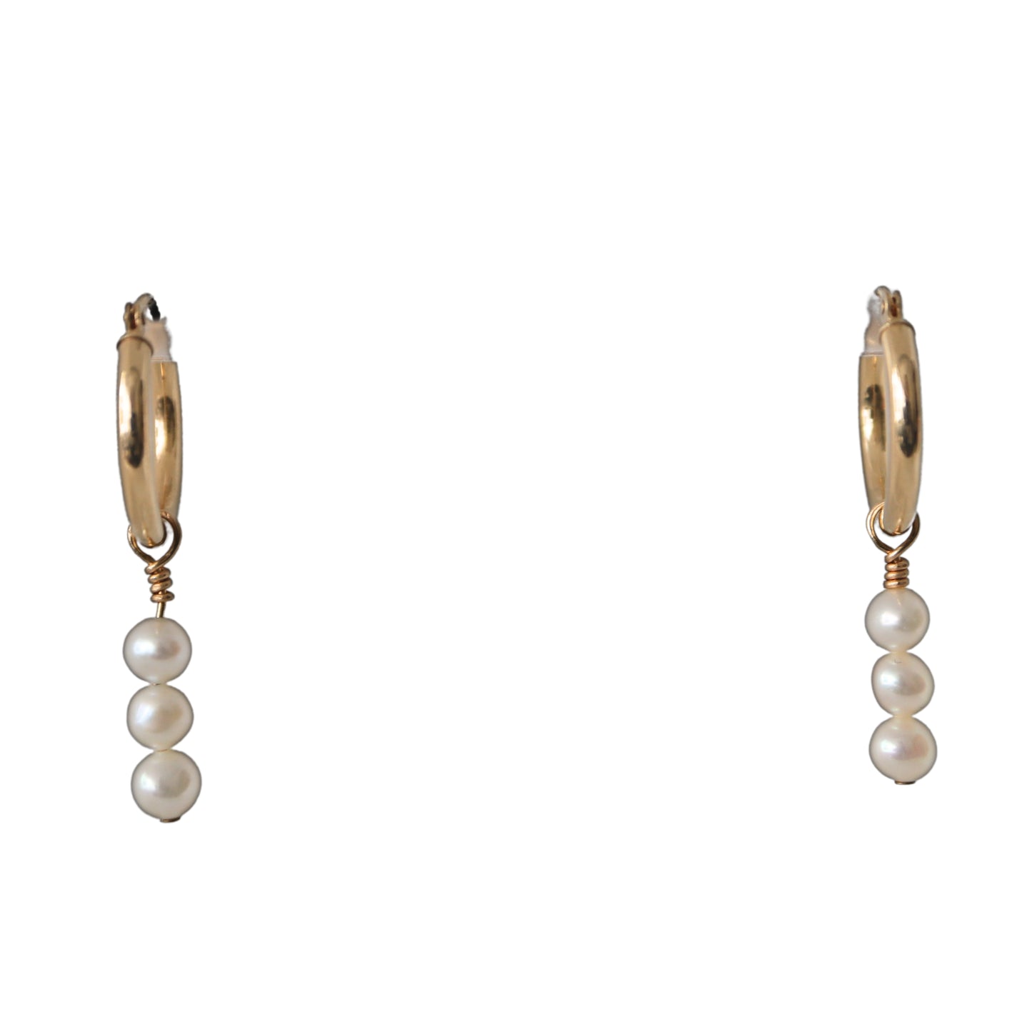 Vintage Removable Pearl 14k Yellow Gold Hoop Earrings