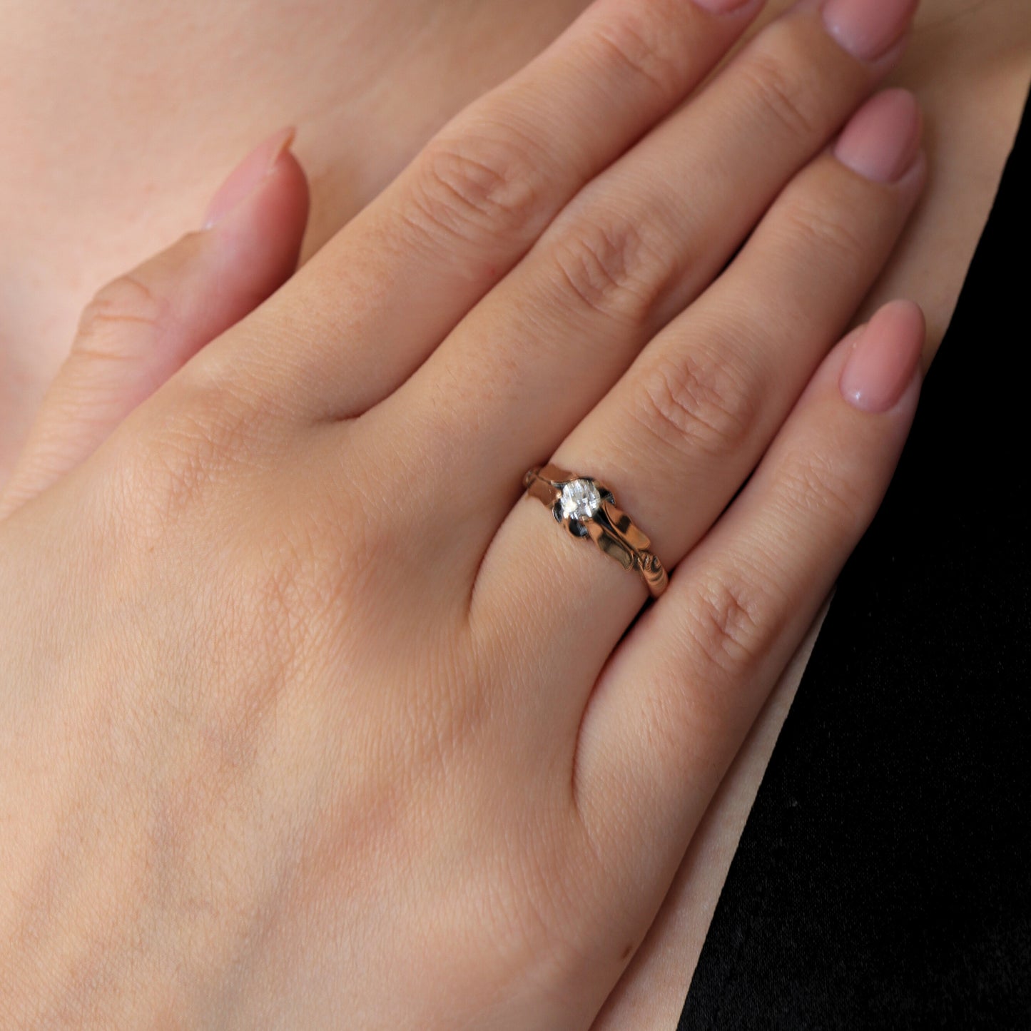 Victorian Diamond 14k Rose Gold Solitaire Ring
