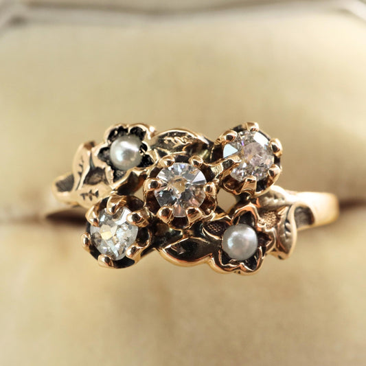 Victorian Diamond Pearl 10k Antique Gold Ring
