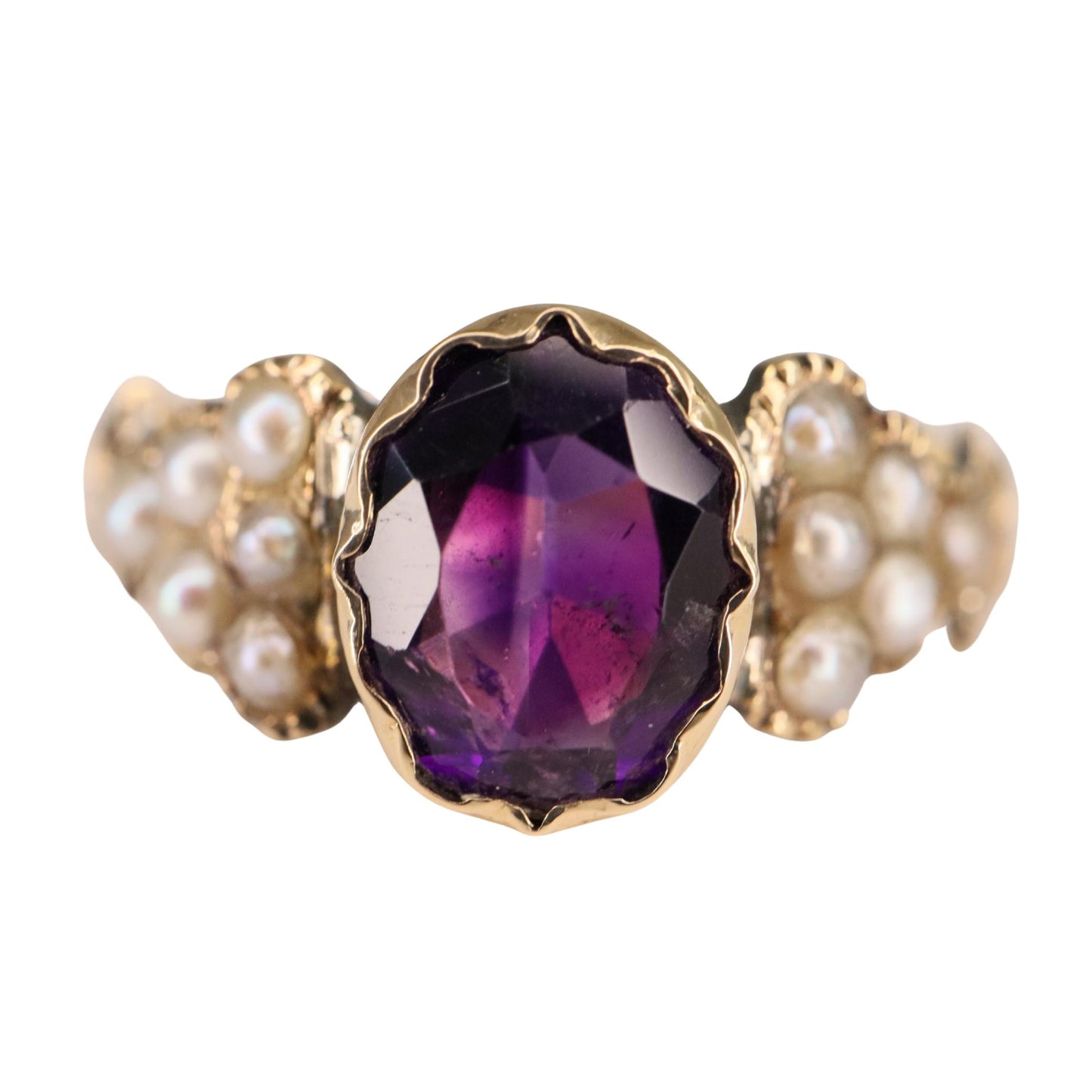 Victorian Amethyst Seed Pearl 14k Antique Gold Ring