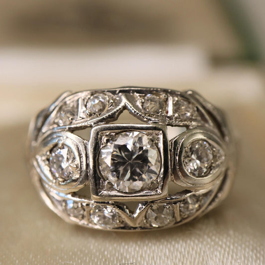 Art Deco Diamond 0.75 Carat Total Weight 14k White Gold Ring