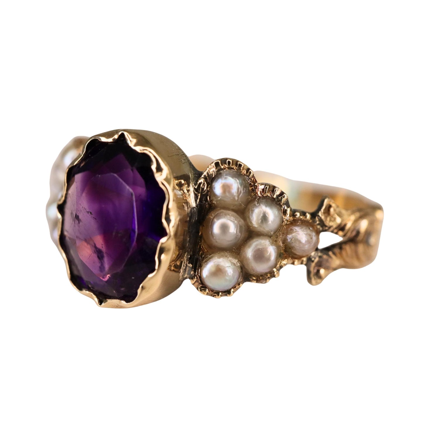 Victorian Amethyst Seed Pearl 14k Antique Gold Ring