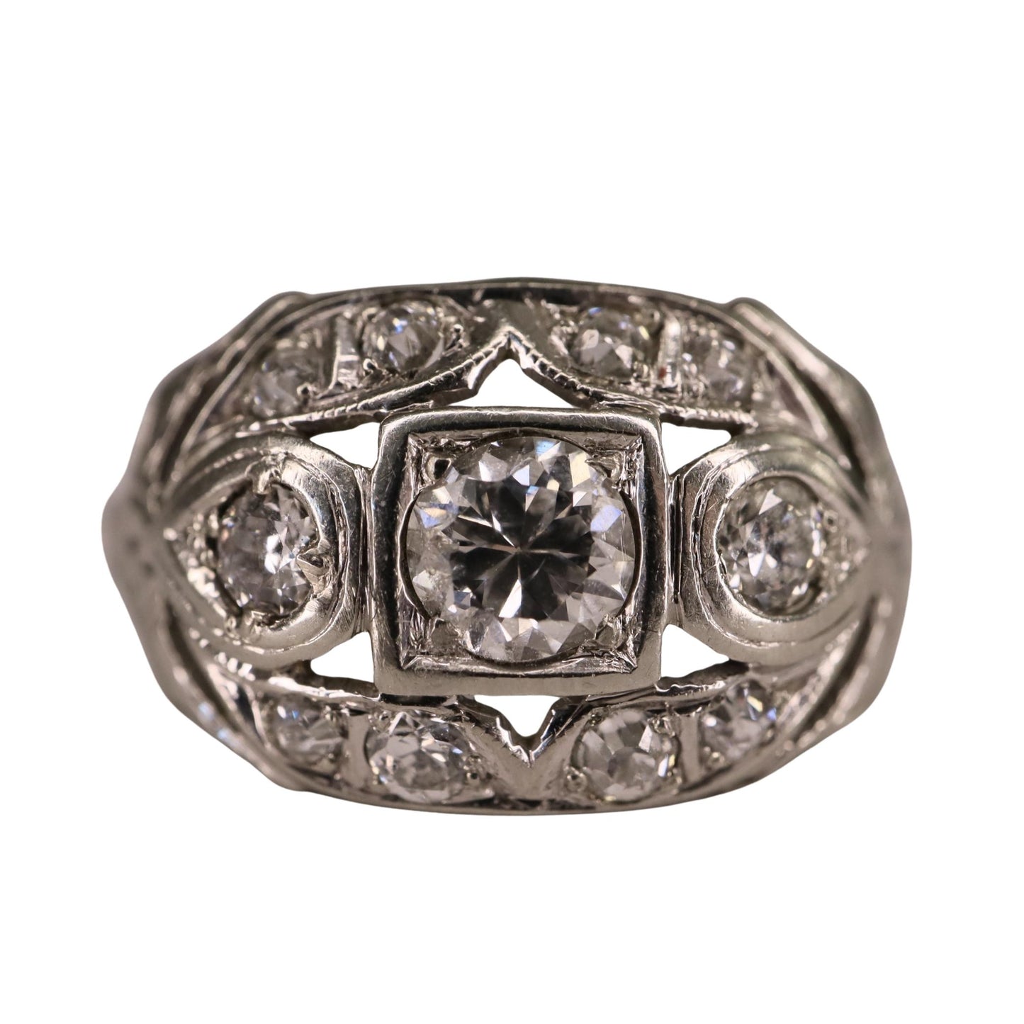 Art Deco Diamond 0.75 Carat Total Weight 14k White Gold Ring