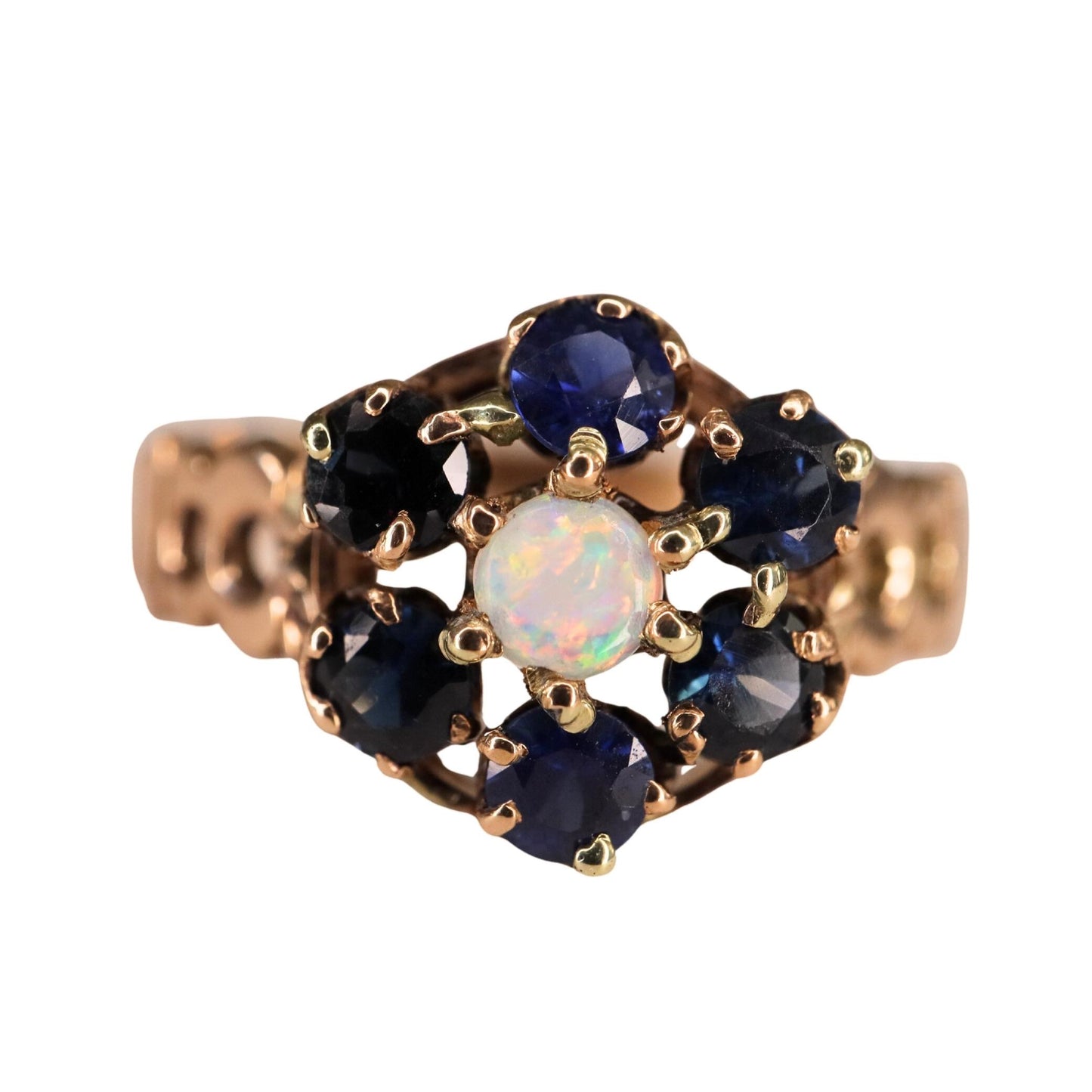 Vintage Opal Sapphire 10k Rose Gold Cluster Ring