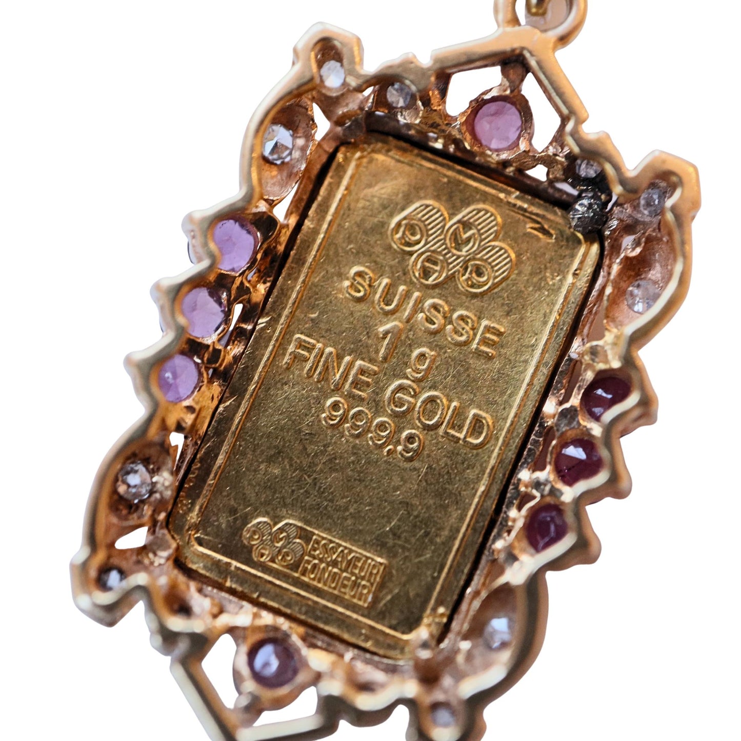Vintage Ruby Diamond Yellow Gold Pamp Suisse Pendant
