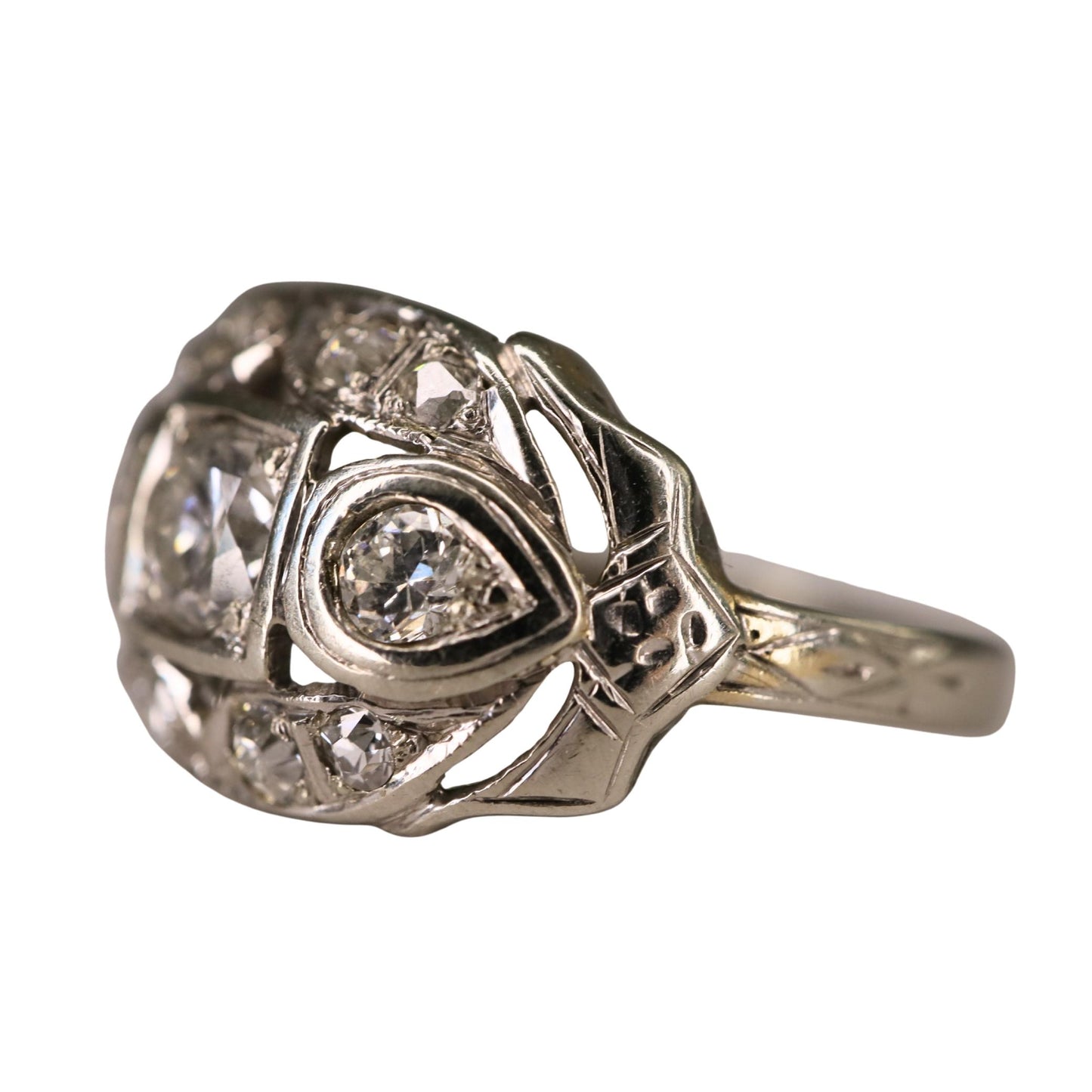 Art Deco Diamond 0.75 Carat Total Weight 14k White Gold Ring