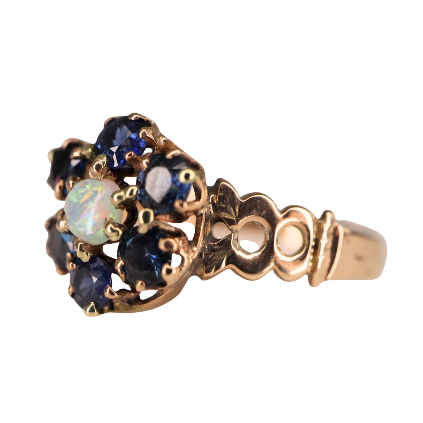 Vintage Opal Sapphire 10k Rose Gold Cluster Ring