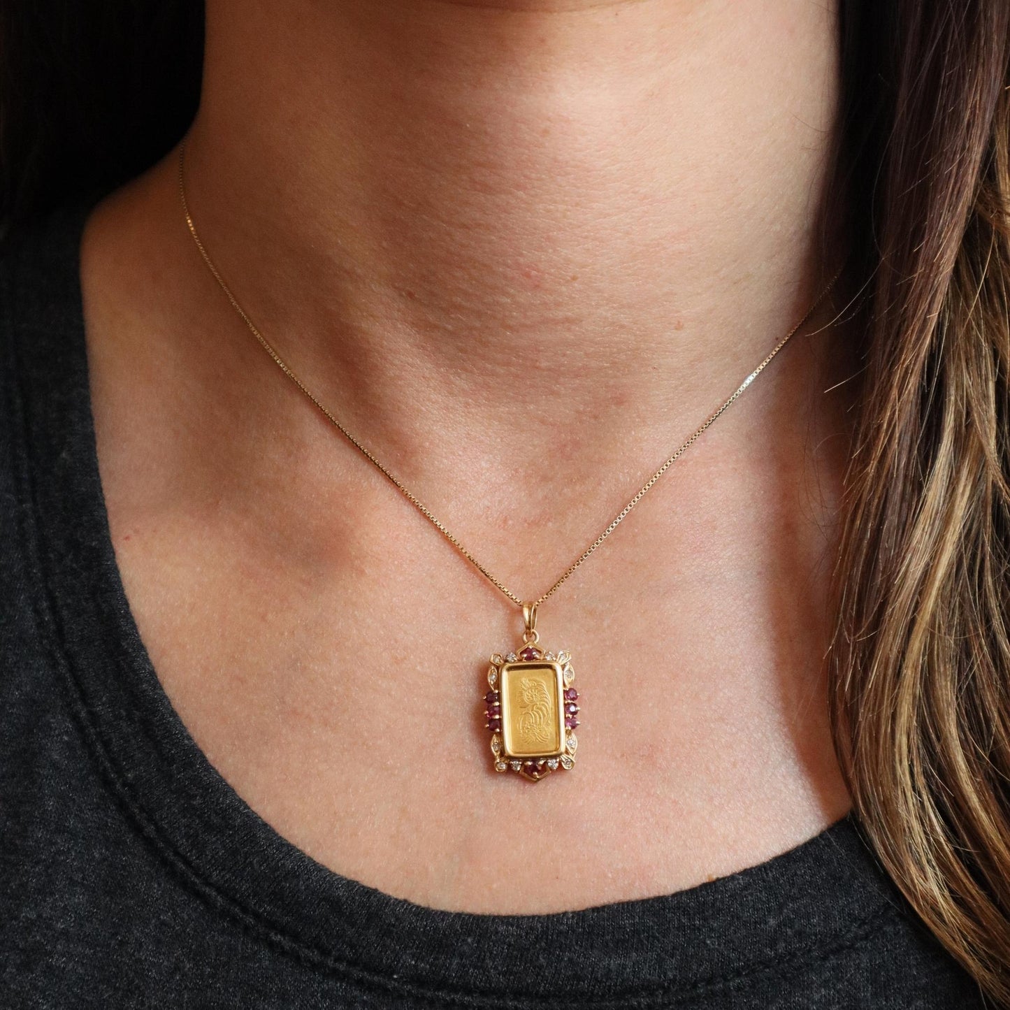 Vintage Ruby Diamond Yellow Gold Pamp Suisse Pendant