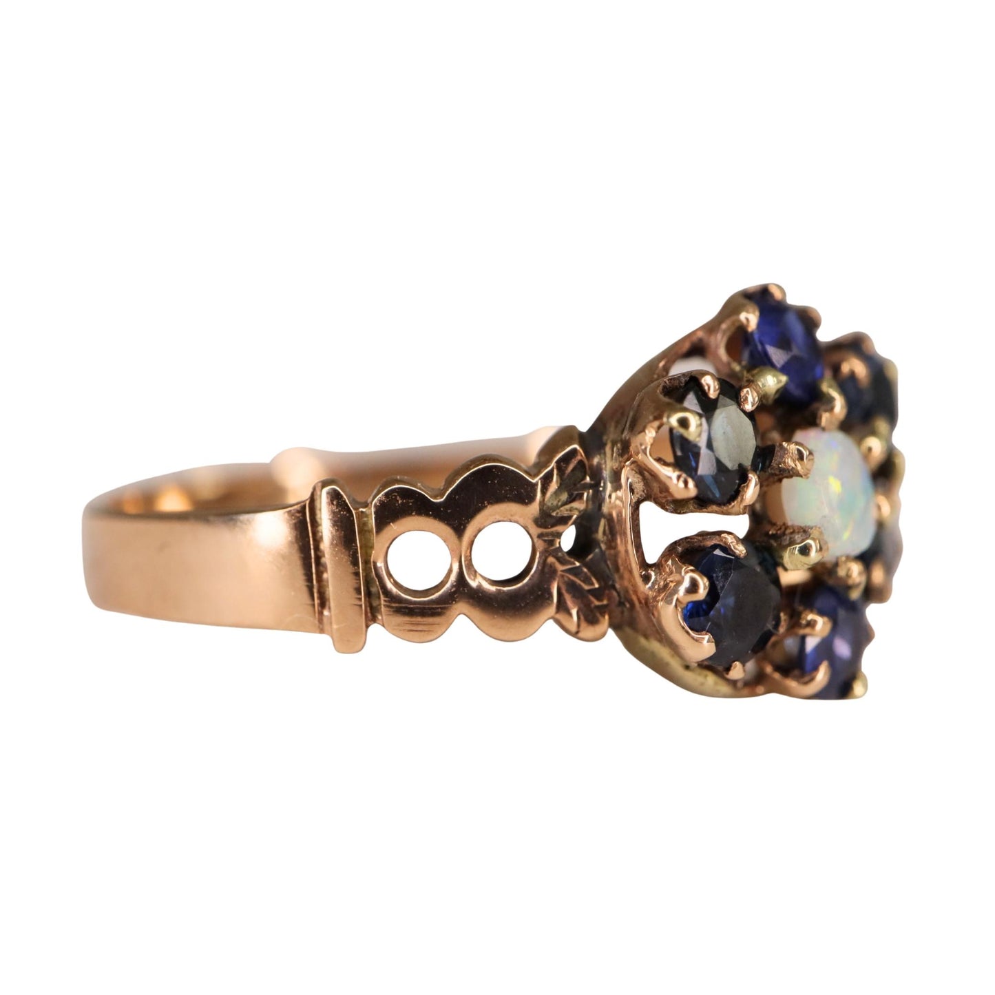 Vintage Opal Sapphire 10k Rose Gold Cluster Ring