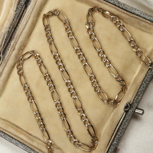 Vintage Italian 14k Yellow Gold Figaro Chain Necklace
