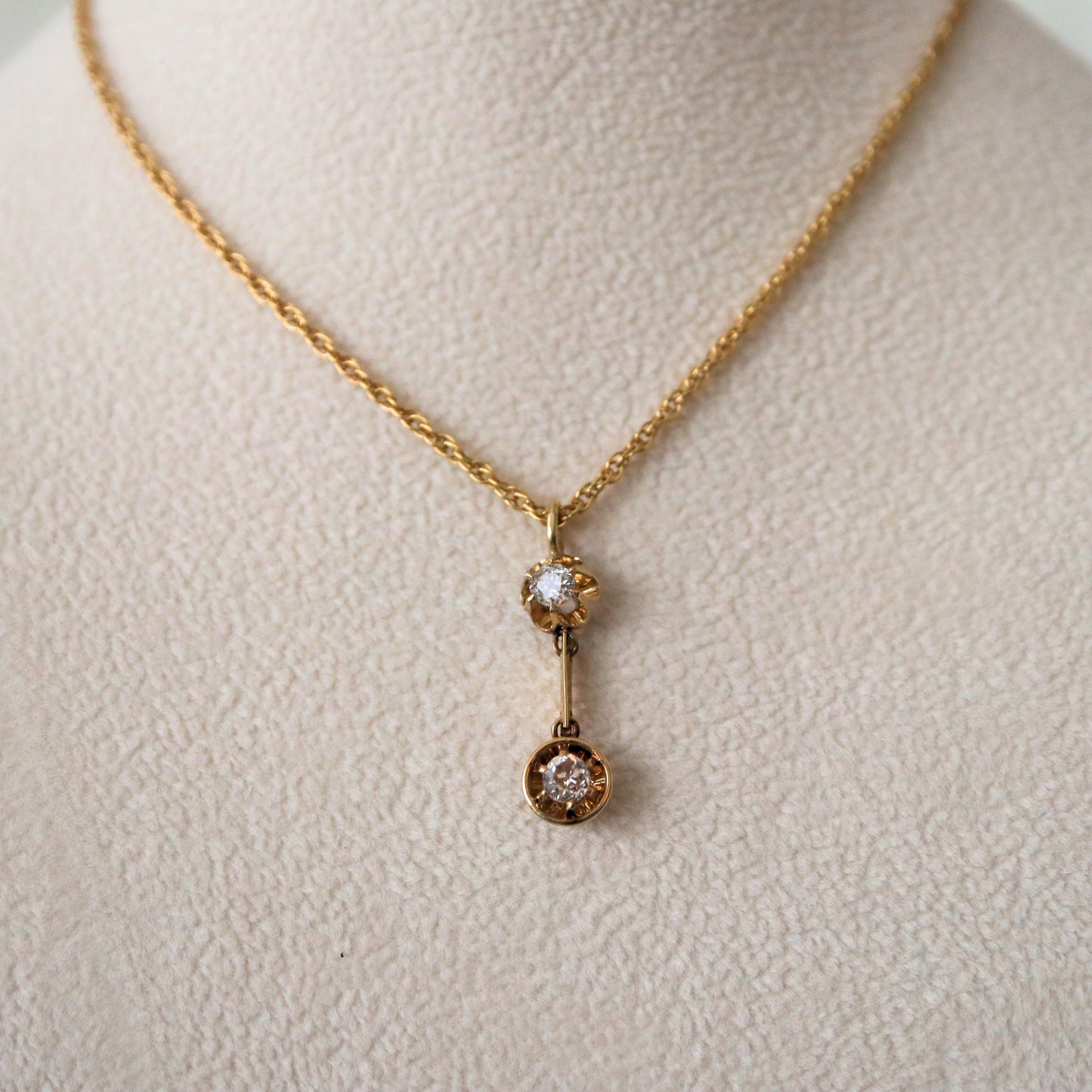 Antique Diamond 14k Yellow Gold Buttercup Pendant Necklace
