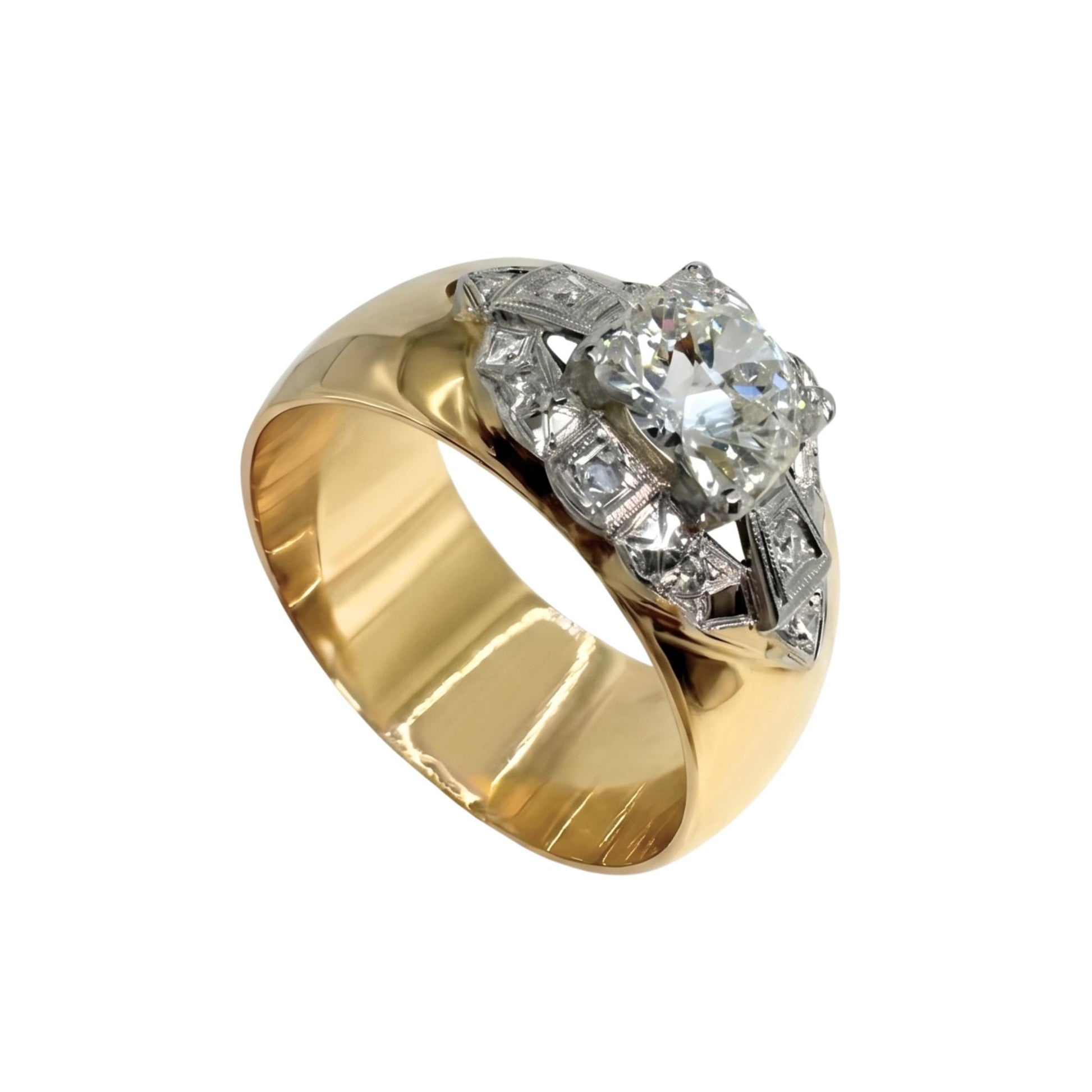Art Deco Diamond 14k Gold Platinum Cigar Band Ring