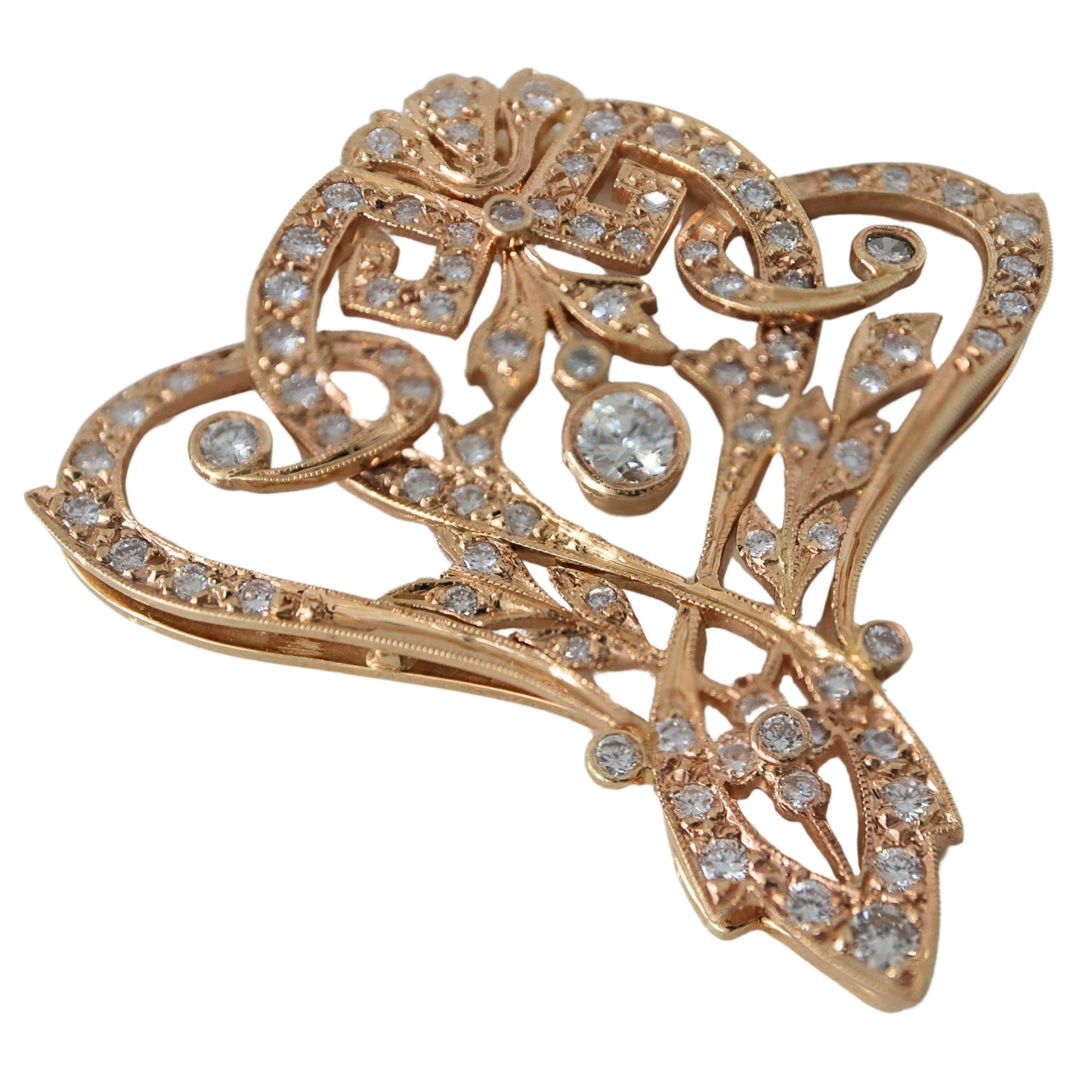 Art Nouveau Inspired Diamond 14k Yellow Gold Pendant