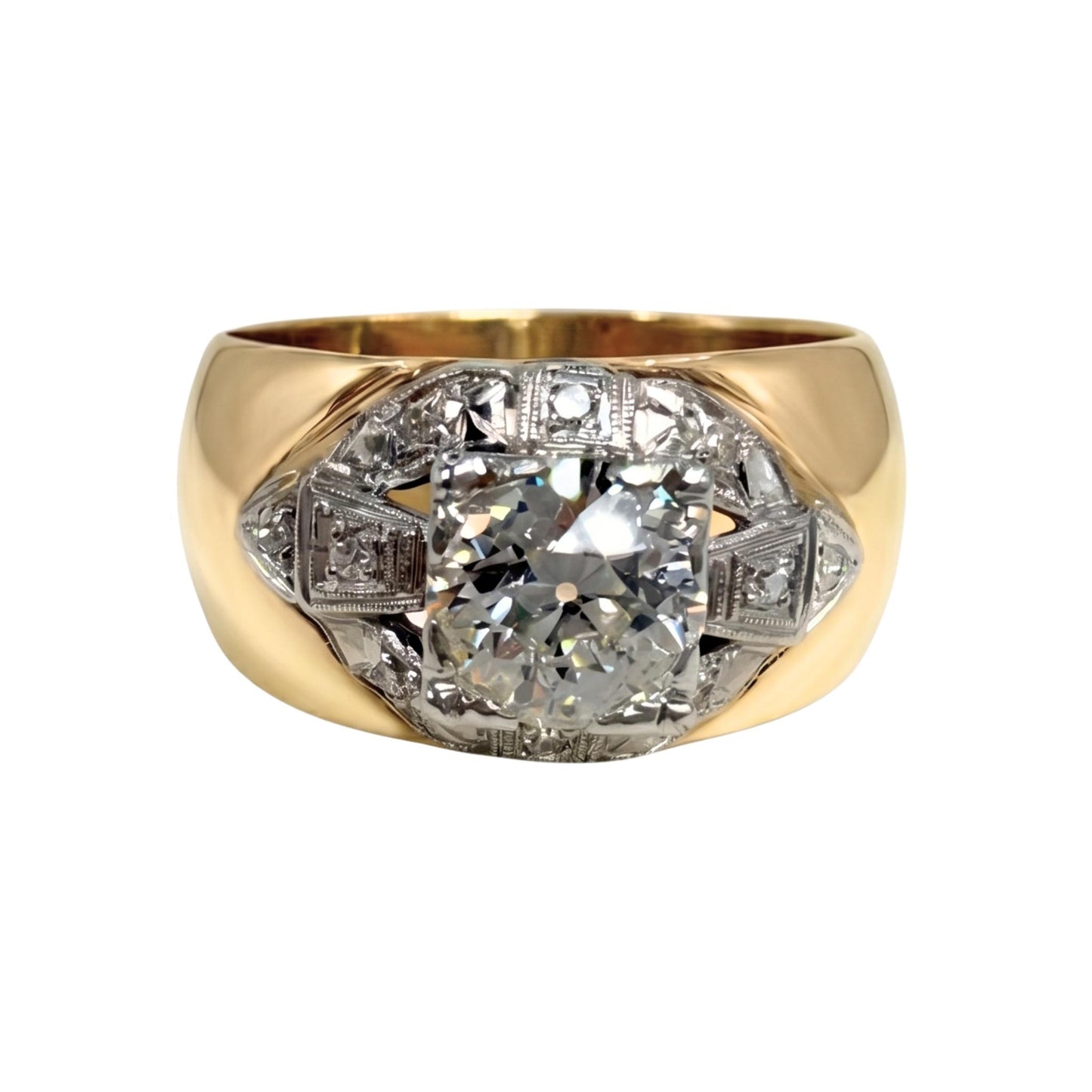 Art Deco Diamond 14k Gold Platinum Cigar Band Ring