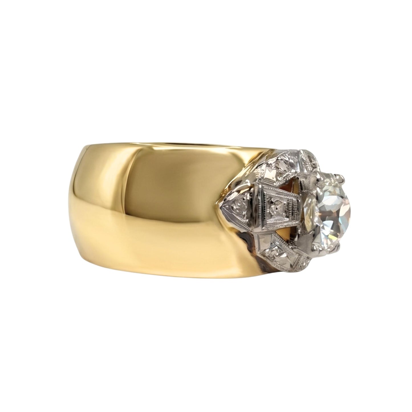 Art Deco Diamond 14k Gold Platinum Cigar Band Ring