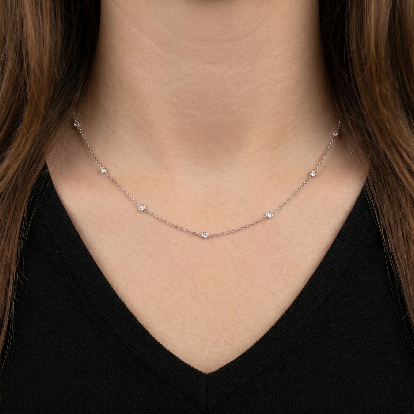 Contemporary Diamond 14k White Gold Station Necklace