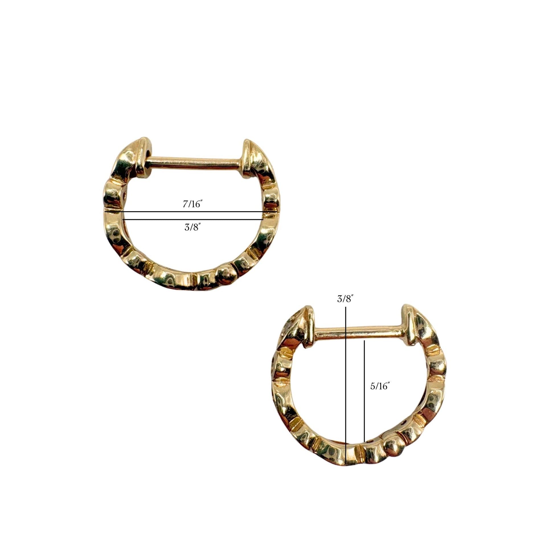 Contemporary Diamond 14k Yellow Gold Huggie Hoops