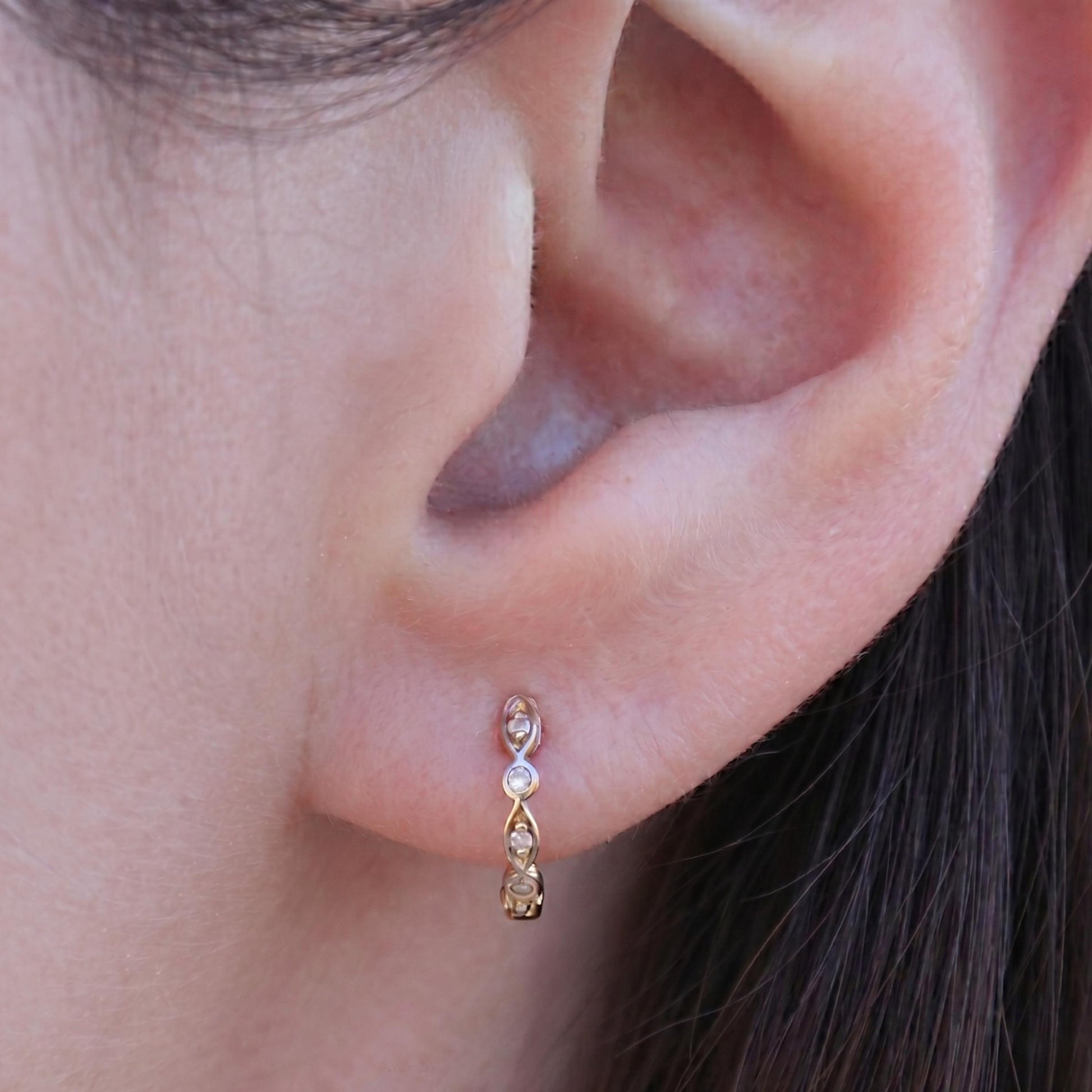 Contemporary Diamond 14k Yellow Gold Huggie Hoops