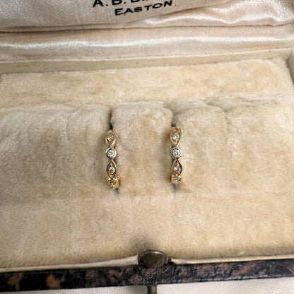 Contemporary Diamond 14k Yellow Gold Huggie Hoops