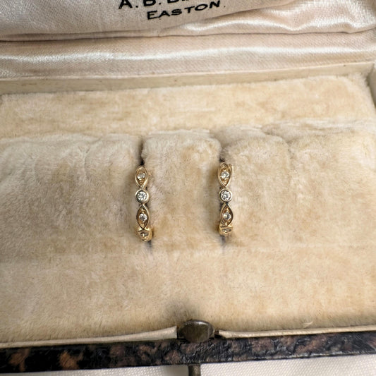 Contemporary Diamond 14k Yellow Gold Huggie Hoops