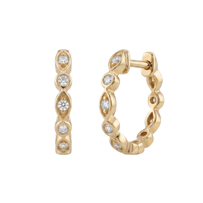 Contemporary Diamond 14k Yellow Gold Huggie Hoops