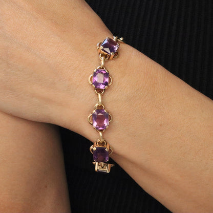 Retro Dutch Amethyst 14k Yellow Gold Bracelet