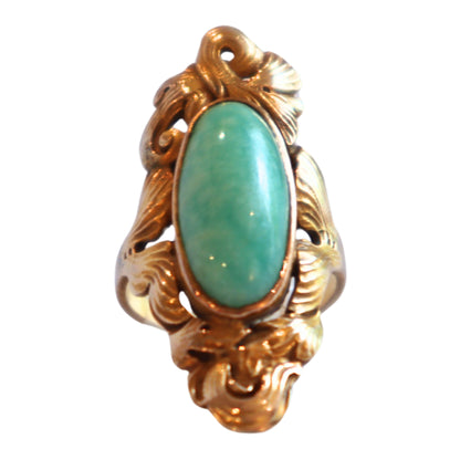 Art Nouveau Amazonite 10k Yellow Gold Ring