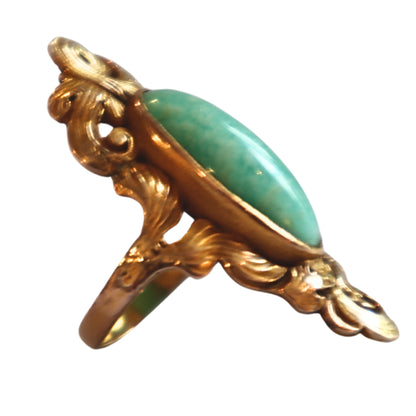 Art Nouveau Amazonite 10k Yellow Gold Ring