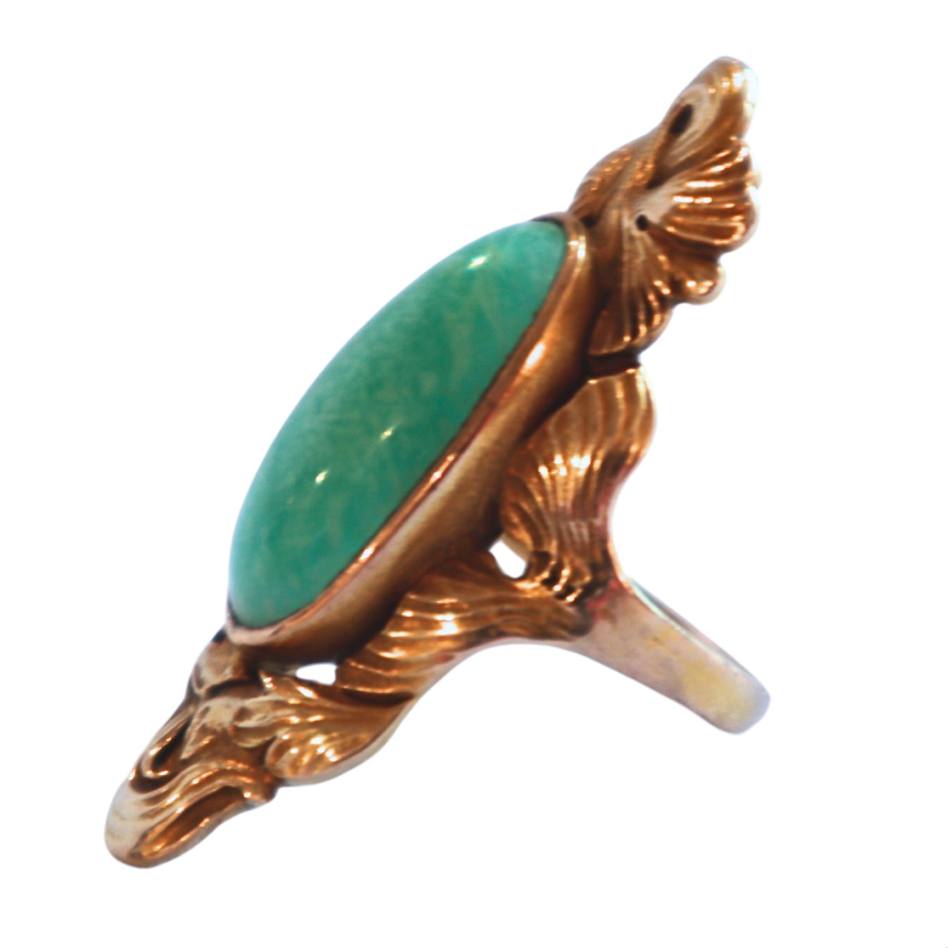 Art Nouveau Amazonite 10k Yellow Gold Ring