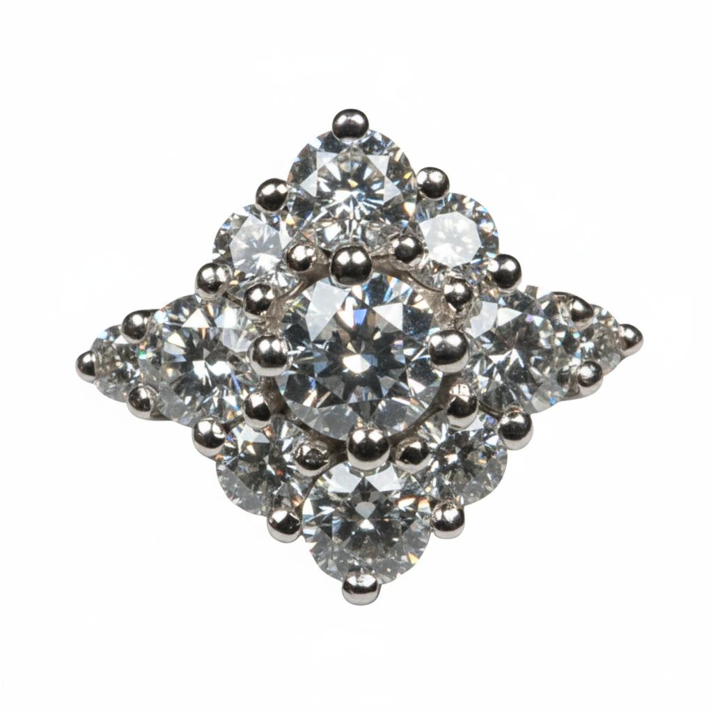 Vintage Diamond 18k White Gold Cluster Ring