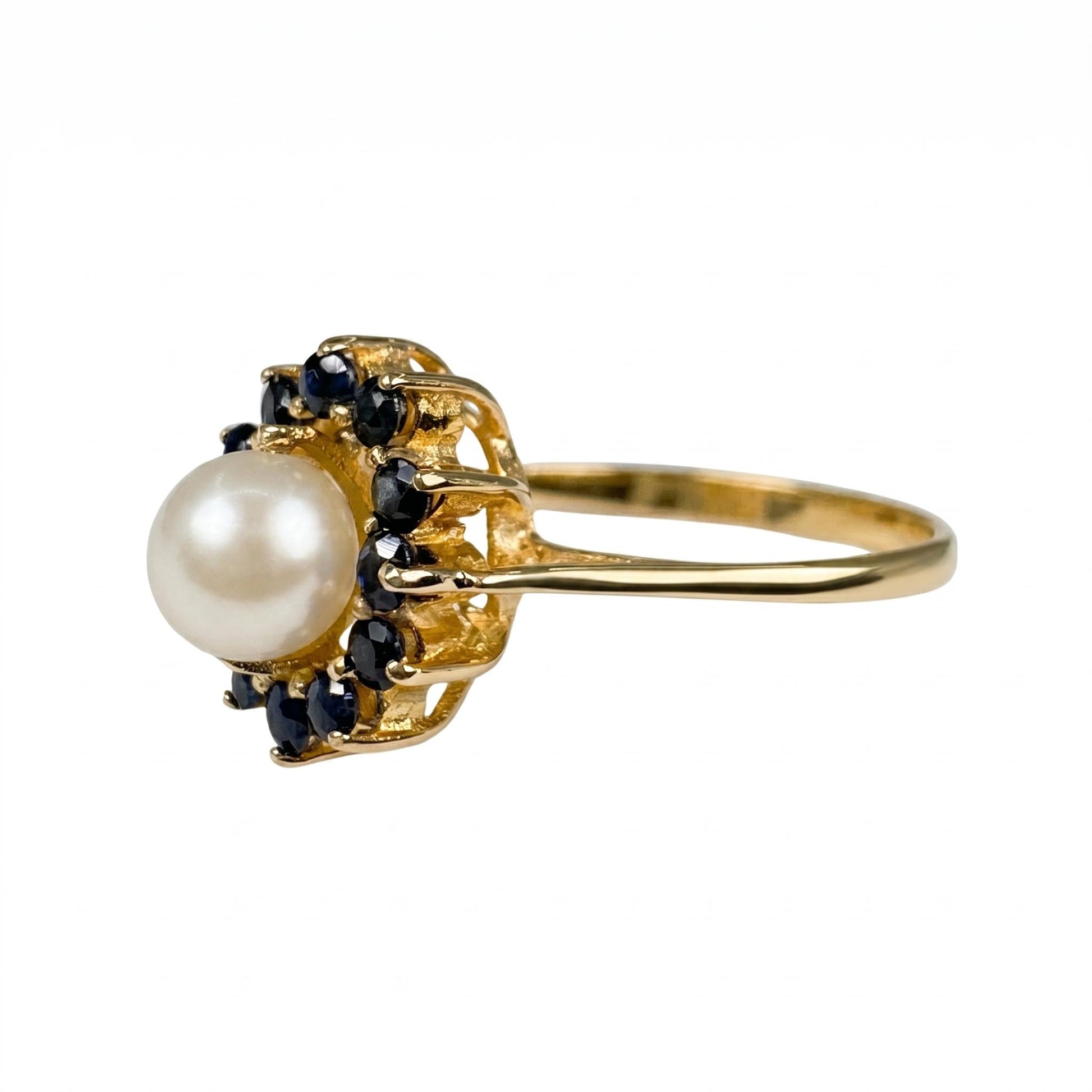 Vintage Spanish Pearl Sapphire 18k Yellow Gold Cluster Ring