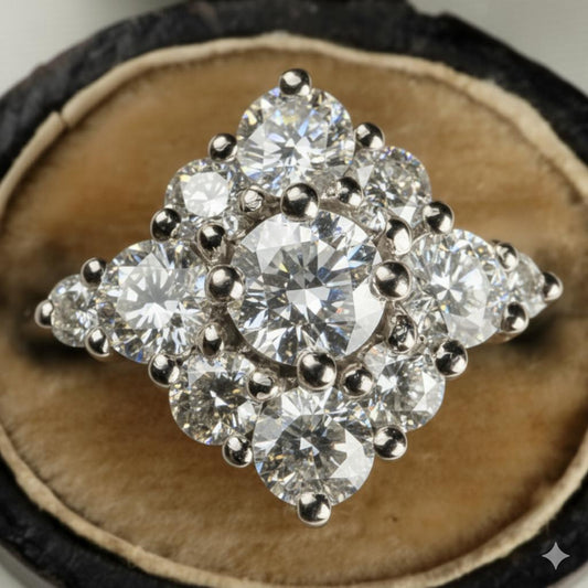 Vintage Diamond 18k White Gold Cluster Ring